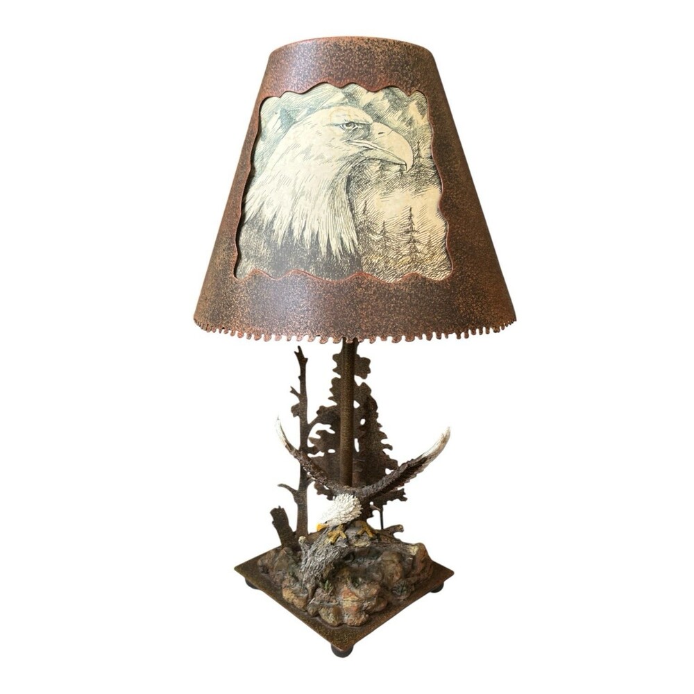Vintage Westland Eagle Table Lamp Illuminated Metal Shade Rustic Cabin Works 15"